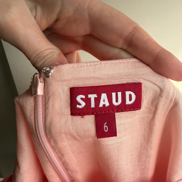 Staud Pink Puff Sleeve Square Neck Cotton Blend Mini Dress Size 6 - Picture 6 of 9